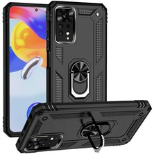 Casestreet Xiaomi Redmi Note 11S Global Kılıf Vega Sert Silikon Tank Standlı Yüzüklü Mıknatıslı Siyah