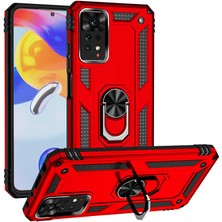 Casestreet Xiaomi Redmi Note 11 Global Kılıf Vega Sert Silikon Tank Standlı Yüzüklü Mıknatıslı Kırmızı