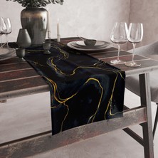Vagonik Siyah Gold Mermer Desenli Dijital Baskılı Runner 140X40