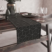 Vagonik Siyah Beyaz Küp Desenli Dijital Baskılı Runner 140X40