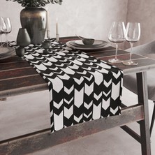 Vagonik Siyah Beyaz Ok Desenli Dijital Baskılı Runner 140X40