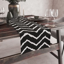 Vagonik Siyah Zigzag Desenli Dijital Baskılı Runner 140X40