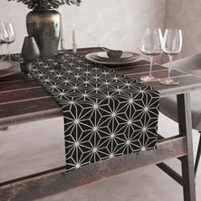 Vagonik Siyah Beyaz Yıldız Desenli Dijital Baskılı Runner 140X40