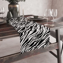 Vagonik Siyah Beyaz Zebra Desenli Dijital Baskılı Runner 140X40