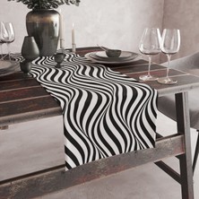 Vagonik Siyah Beyaz Dalga Desenli Dijital Baskılı Runner 140X40