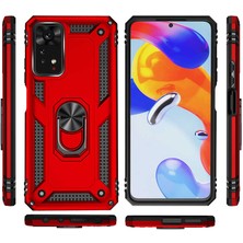 Smcase Xiaomi Redmi Note 11S Global Kılıf Vega Tank Standlı Yüzüklü Mıknatıslı+Nano Glass Lacivert