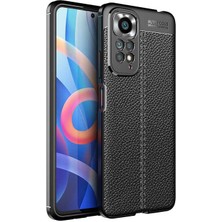 Smcase Xiaomi Redmi Note 11S Global Kılıf Niss Silikon Deri Görünümlü Korumalı+Nano Glass Siyah