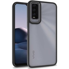 Smcase Vivo Y20 Kılıf Flora Sert Silikon Arkası Cam Şeffaf Siyah