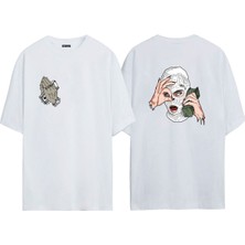 The Wert Ünisex Mask Baskılı Beyaz Oversize Tshirt