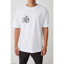 The Wert Ünisex Kuru Kafa Baskılı Beyaz Oversize Tshirt