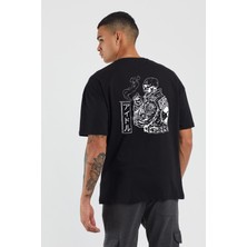 The Wert Ünisex Kuru Kafa Baskılı Siyah Oversize Tshirt