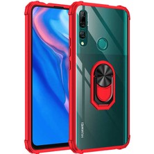 Kvy Huawei Y9 Prime 2019 Tam Korumalı Yüzüklü Renkli Kenarlı Manyetik Mola Kılıf Ekran Koruyucu