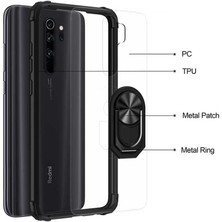 Kvy Xiaomi Redmi Note 8 Pro Tam Korumalı Yüzüklü Renkli Kenarlı Manyetik Mola Kılıf Ekran Koruyucu