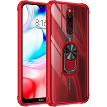 Kvy Xiaomi Redmi 8A Tam Korumalı Yüzüklü Renkli Kenarlı Manyetik Mola Kılıf Ekran Koruyucu