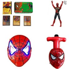 PopŞeker Spiderman Işıklı Figür, Işıklı Maske, Işıklı Sesli Topaç ve 55 Kartları 4 Ürün Birden Spiderman Set