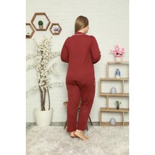 Moda Çizgi Kadın Pamuklu Cepli Uzun Kol Büyük Beden Pijama Takım 202051