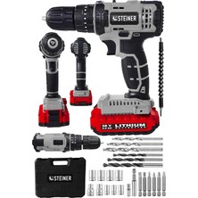 Steiner Alman 58 V 5 Ah Darbeli Lityum Çift Akülü Sjs Metal Şanzıman Şarjlı Vidalama Matkap 24 Pcs Set