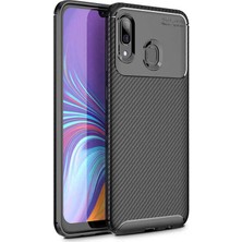 Kvy Samsung Galaxy A40 Karbon Görünüm Negro Silikon Kılıf Ekran Koruyucu