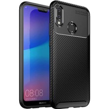 Kvy Huawei P20 Lite Karbon Görünüm Negro Silikon Kılıf Ekran Koruyucu