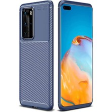 Kvy Huawei P40 Pro Karbon Görünüm Negro Silikon Kılıf Kırılmaz Ekran Koruyucu
