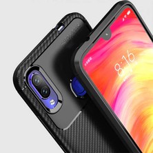 Kvy Xiaomi Redmi Note 7 Karbon Görünüm Negro Silikon Kılıf Ekran Koruyucu