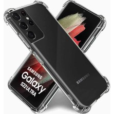 Kzy Samsung Galaxy S22 Ultra Kapak Kamera Korumalı Şeffaf Airbag Antishock Köşe Korumalı Silikon Kılıf