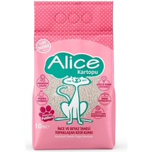 Alice Kartopu Ince ve Beyaz Taneli Pudra Kokulu Kedi Kumu 2X10 Lt.+Alice Büzgülü Kum Kabı Poşeti 7'li