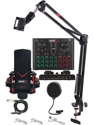 Midex GMX-1 Record Set Condenser Mikrofon Ses Kartı Canlı Yayın Paketi (Telefon ve PC)