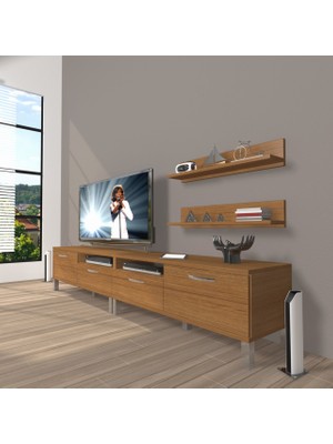 Decoraktiv Eko 200R Slm Krom Ayaklı Tv Ünitesi Tv Sehpası - Naturel Ceviz