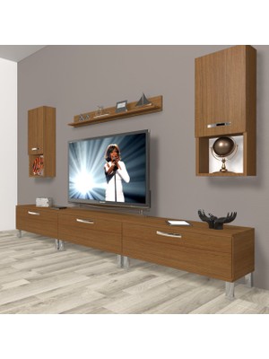 Decoraktiv Eko 270DA Slm Krom Ayaklı Tv Ünitesi Tv Sehpası - Naturel Ceviz