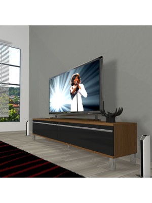 Decoraktiv Eko 140T Mdf Krom Ayaklı Tv Ünitesi Tv Sehpası - Ceviz - Siyah