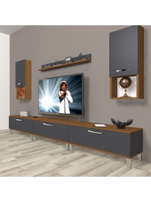 Decoraktiv Eko 270DA Mdf Krom Ayaklı Tv Ünitesi Tv Sehpası - Ceviz - Antrasit