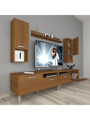 Decoraktiv Eko 5200DA Slm Krom Ayaklı Tv Ünitesi Tv Sehpası - Naturel Ceviz
