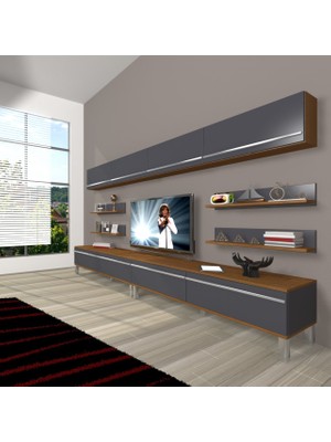 Decoraktiv Eko 360Y Mdf Krom Ayaklı Tv Ünitesi Tv Sehpası - Ceviz - Antrasit