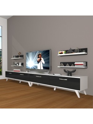 Decoraktiv Eko 360R Slm Retro Tv Ünitesi Tv Sehpası - Beyaz - Siyah