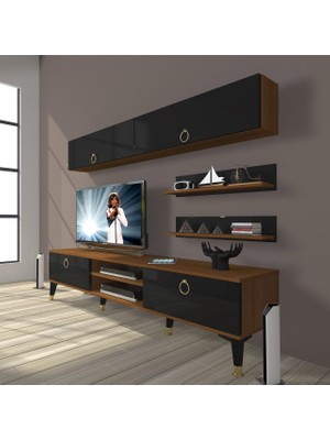 Decoraktiv Eko 5 Mdf DVD Gold Tv Ünitesi Tv Sehpası - Ceviz - Siyah