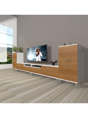 Decoraktiv Eko 9220 Mdf Krom Ayaklı Tv Ünitesi Tv Sehpası - Beyaz - Ceviz