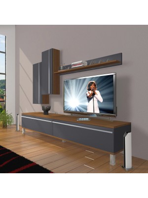 Decoraktiv Eko 7 Mdf Std Krom Ayaklı Tv Ünitesi Tv Sehpası - Ceviz - Antrasit