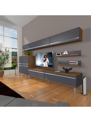 Decoraktiv Eko 8 Mdf Std Krom Ayaklı Tv Ünitesi Tv Sehpası - Ceviz - Antrasit