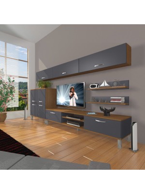 Decoraktiv Eko 8 Mdf DVD Krom Ayaklı Tv Ünitesi Tv Sehpası - Ceviz - Antrasit