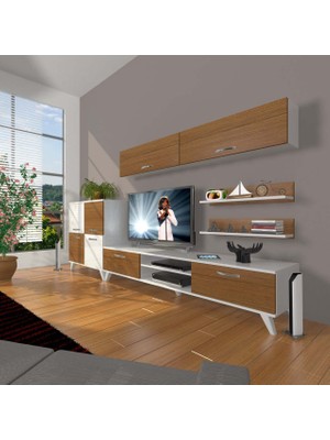 Decoraktiv Eko 6y Slm DVD Retro Tv Ünitesi Tv Sehpası - Beyaz - Ceviz