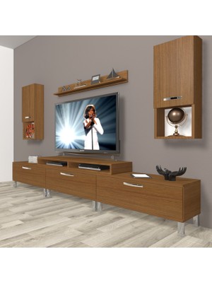 Decoraktiv Ekoflex 270DA Slm Krom Ayaklı Tv Ünitesi Tv Sehpası - Naturel Ceviz