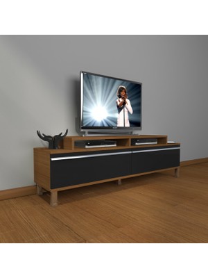 Decoraktiv Ekoflex 4 Mdf Krom Ayaklı Tv Ünitesi Tv Sehpası - Ceviz - Siyah