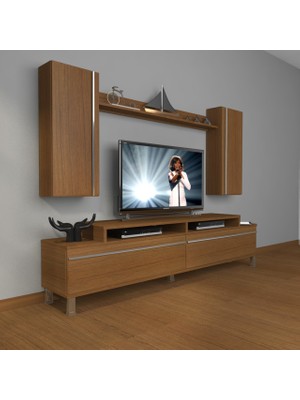 Decoraktiv Ekoflex 7 Mdf Krom Ayaklı Tv Ünitesi Tv Sehpası - Naturel Ceviz