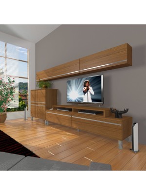 Decoraktiv Ekoflex 8 Mdf Krom Ayaklı Tv Ünitesi Tv Sehpası - Naturel Ceviz
