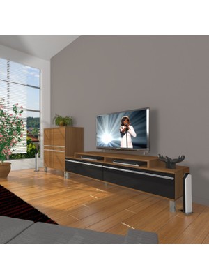 Decoraktiv Ekoflex On Mdf Krom Ayaklı Tv Ünitesi Tv Sehpası - Ceviz - Siyah
