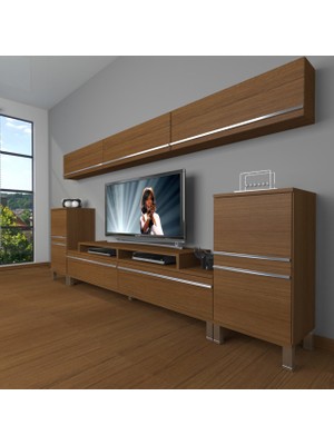 Decoraktiv Ekoflex 9 Mdf Krom Ayaklı Tv Ünitesi Tv Sehpası - Naturel Ceviz