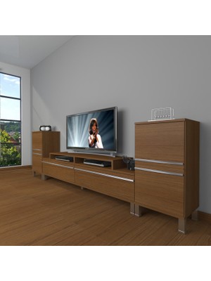 Decoraktiv Ekoflex On2 Mdf Krom Ayaklı Tv Ünitesi Tv Sehpası - Naturel Ceviz