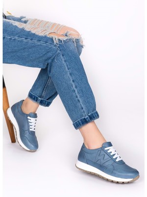 Gondol Içi Dışı Hakiki Deri Anatomik Taban Spor Ayakkabı FLF.444 - Mavi - 35