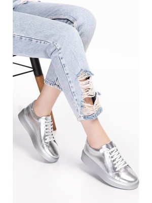 Gondol Hakiki Deri Anatomik Taban Spor Ayakkabı ELL.6839 - Platin - 40